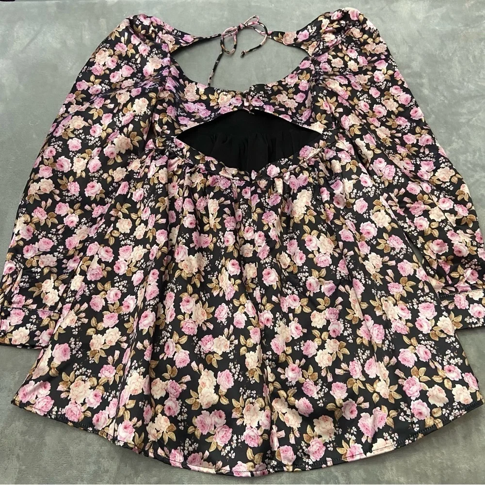 New! For love and lemons Kate floral longsleeve mini dress 27974 - Picture 4 of 9
